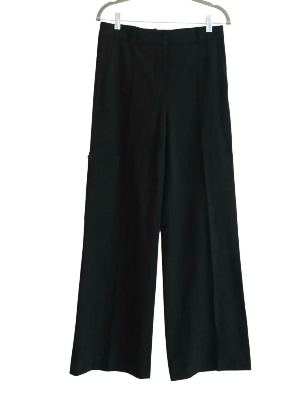 MASSIMO DUTTI Wide Leg Flowing Cargo Pants Women's 4 Black High Rise Front Seam